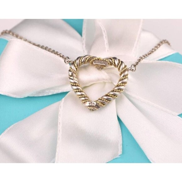 Authentic Tiffany and Co. Necklace Twisted Heart Rope Pendant 18k Gold & Silver - Picture 6 of 8